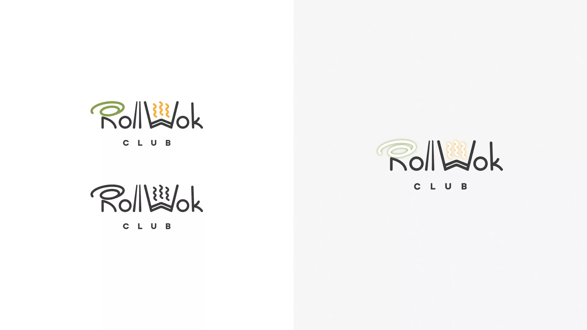Разработка логотипа и фирменного стиля суши-бара «Roll Wok Club» в Белоозёрском